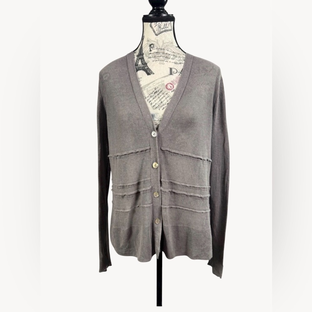 J Jill Women's Gray Sheer Linen Blend Layering Cardigan Sweater Size M-Petite